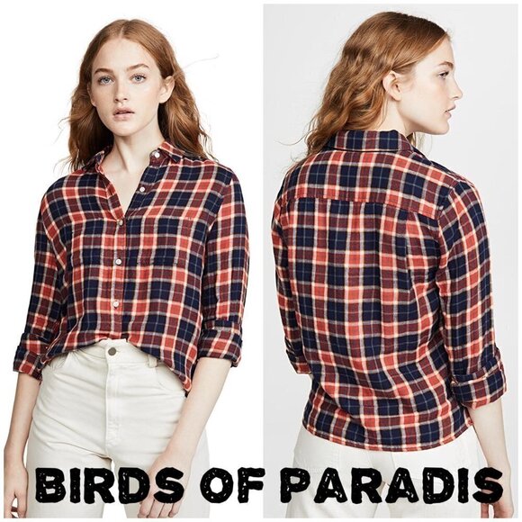Birds of Paradis Beth Safari Shirt Black and red plaid long sleeve. Size L - Picture 1 of 12